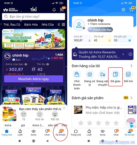 Chat với Shop và Tiki 