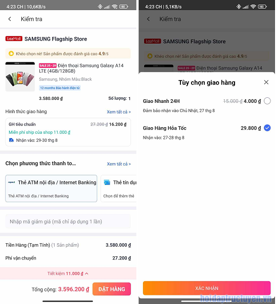 Giao hàng hỏa tốc Lazada 