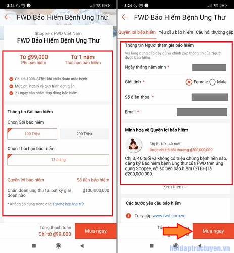 bảo hiểm FWD Bệnh Ung thư trên Shopee