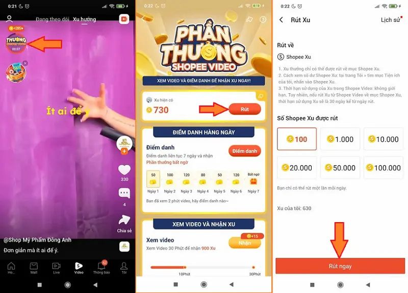 cách nhận Xu khi xem Shopee Video