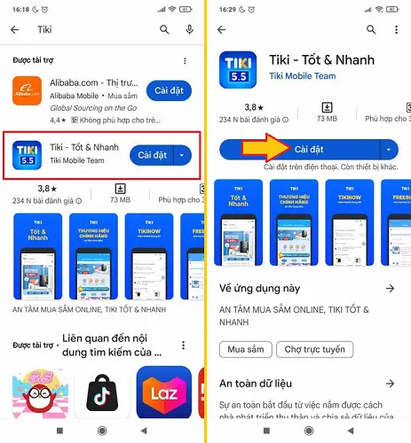 Làm sao để tải Tiki về điện thoại Android, iPhone 