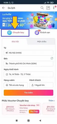 đặt vé máy bay trên Lazada