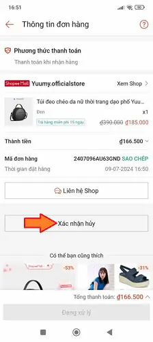 hủy đơn hàng Shopee khi đang giao